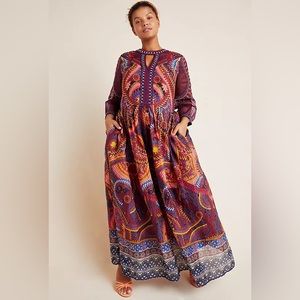 Anthropologie Plus Long Sleeve Patterned and Embroidered Dress Made in India
